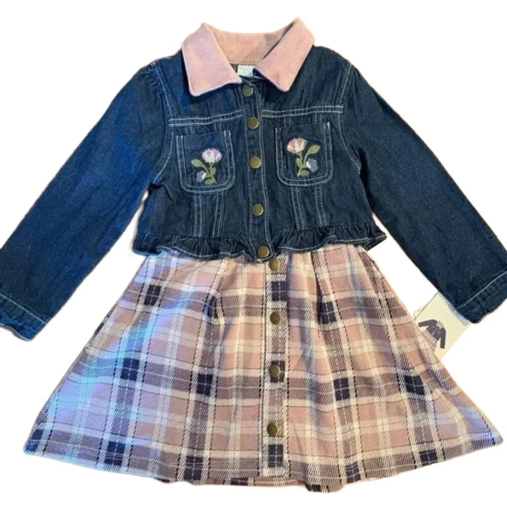 Crop Jean Jacket and Dress 2 Piece Set Casual Cowgirl Toddler 4T NEW - Picture 3 of 11